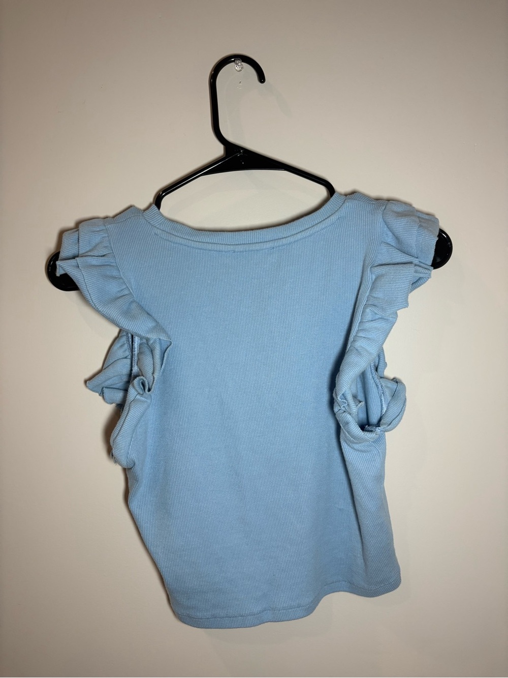 Zara Blue Ruffle Sleeve Ribbed Tank - Picture 2 of 3